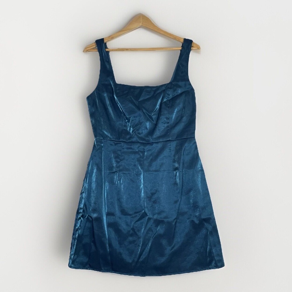 Lulus Gorgeous Aesthetic Teal Blue Taffeta Sleeveless Medium Mini Dress NWT